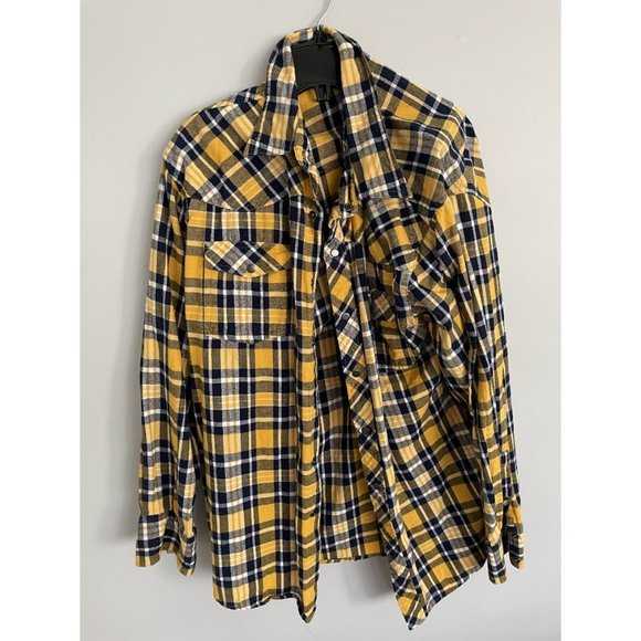 Yellow Navy blue Flannel Size Large - Picture 1 of 1
